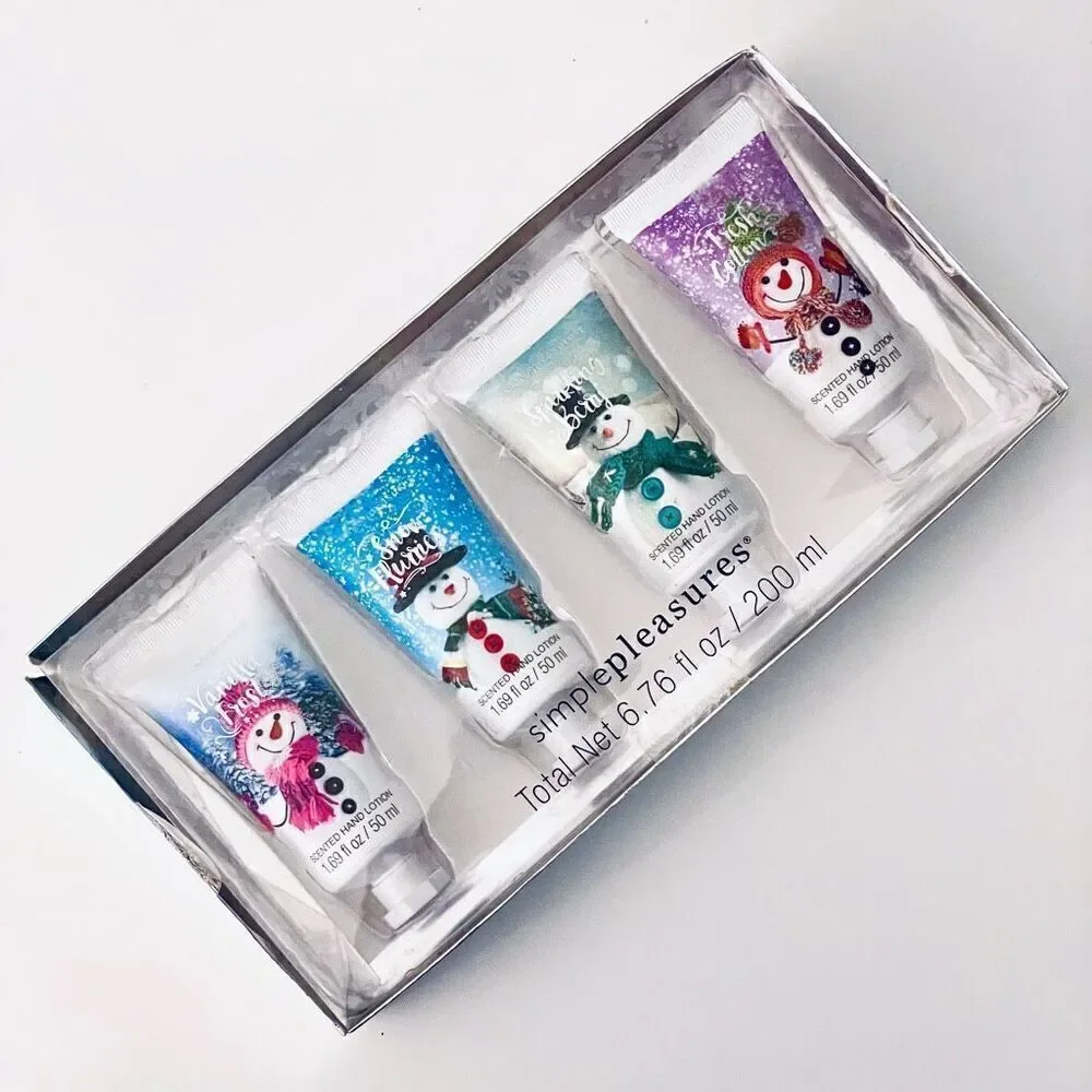 NWT Gift Box Gorgeous 4 Pack simple pleasures Snowman scented hand lotion collec